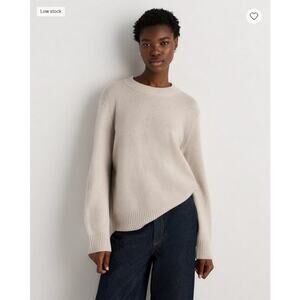 Mongolian Cashmere Oversized Crewneck Sweater Heather Cloud Beige Size M